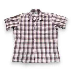 Vintage Mohawk Shirt Adult LARGE Gray Blue Plaid Permanent Press Casual 70s